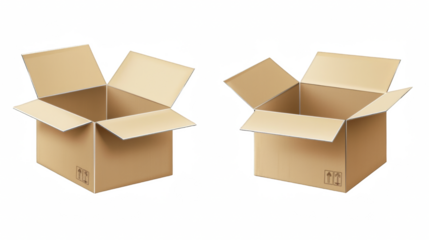 An open cardboard box isolated on a white background, png.