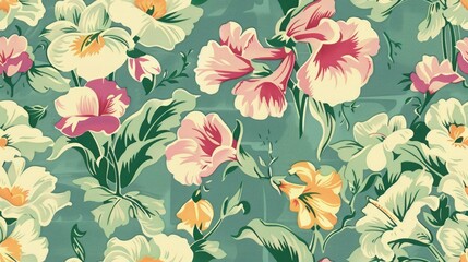 Abstract creative seamless pattern with Sweet Pea Calla Lily Freesia flowers and artistic background.