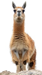 Naklejka premium Curious Camelid Posing on Grassy Backdrop