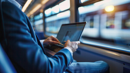 Business Professional Working on Laptop in Train