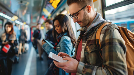 Commuters Using Smartphones on Public Transport