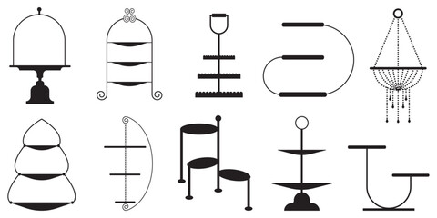 collection of cake platter. Set of cake stands silhouette, icon. Empty trays for fruit and desserts. Vector