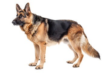 German Shepherd dog isolated on a transparent PNG cut-out background, Alsatian dog standing position PNG image