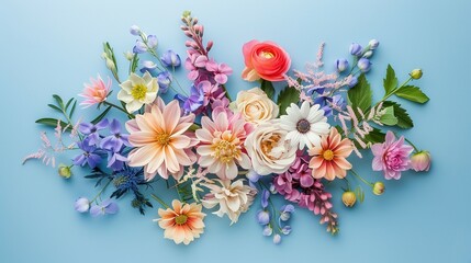 Obraz premium Creative Flat Lay of Various Flowers: Delicate Colors Bouquet