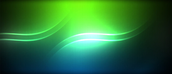 A stunning visual effect of a green and electric blue wave resembling water and sky, with automotive lighting elements on a black background creating a dynamic and futuristic look