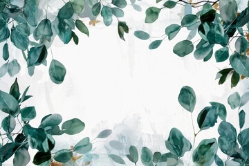 Elegant Green Leaves on White Background with Ornate Frame Generative AI