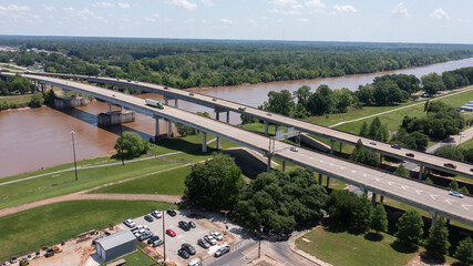 Afternoon view of Interstate 167 as it passes through downtown Alexandria, Louisiana, USA.