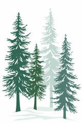 Obraz premium Cozy Winter Forest Scene with Pine Trees on White Background Generative AI