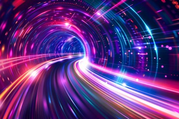 Obraz premium Vibrant Digital Abstract Tunnel Display With Dynamic Blue and Red Lines