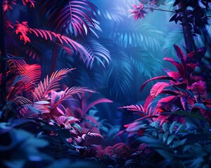 Neon Jungle Fantasy Landscape with Glowing Foliage and Vibrant Atmosphere