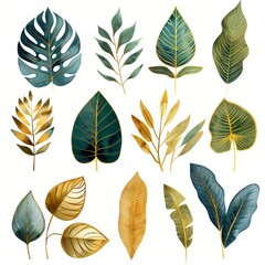 Vibrant Green and Gold Leaf Illustration for Nature Inspired Designs Generative AI