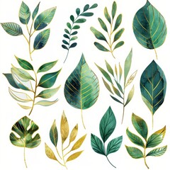 Fototapeta premium Vibrant Green and Gold Leaf Illustration for Nature Inspired Designs Generative AI