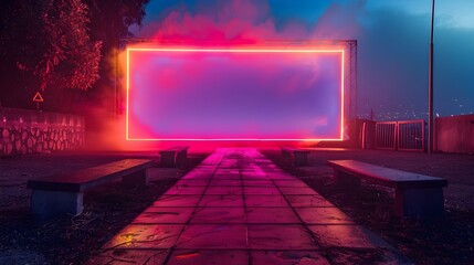 Enchanting Neon Lit Open Air Cinema Experience in Dreamlike Landscape