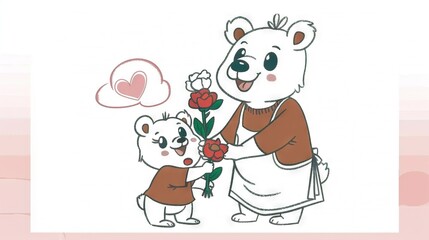 Obraz premium Bear gifts flower to bear with heart on head