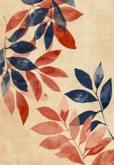 Watercolor Leaves Pattern for Midcentury Inspired Wallpapers Generative AI