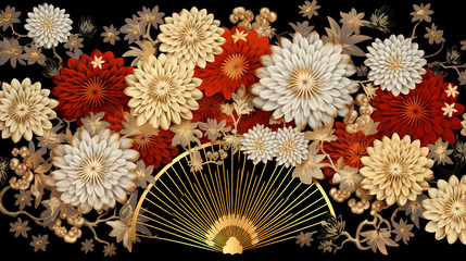 Japanese pattern of chrysanthemums and fans background poster decorative painting 