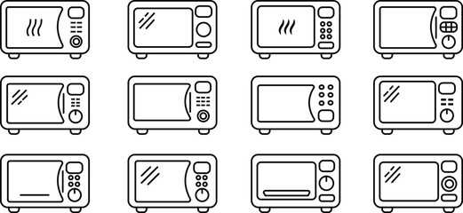 Set of Home Kitchen appliance icons in trendy linear styles editable stock. Microwave oven icons. Simple microwave oven for templates, web designs and infographics isolated on transparent background.