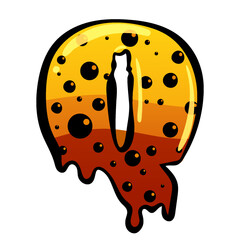 Halloween font letter Q latin alphabet. Orange bubbling colorful spooky