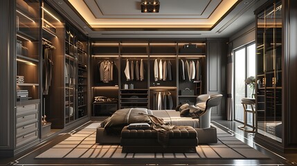 Interior scene and mockup dressing room and walk in closet render in modern style