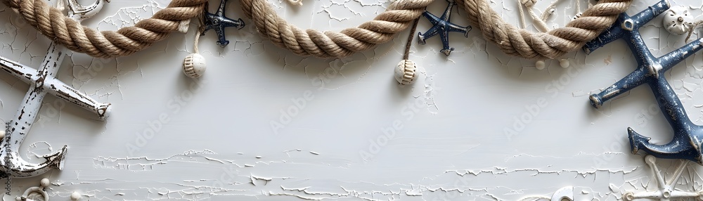 Wall mural nautical themed decorative frame with ropes and anchors for maritime accents and coastal designs