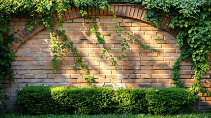 Made of woodcraft and brickwork wall in green garden park