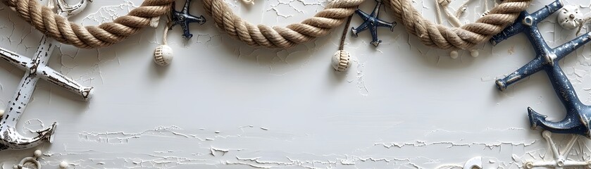 Nautical Themed Decorative Frame with Ropes and Anchors for Maritime Accents and Coastal Designs © Thares2020