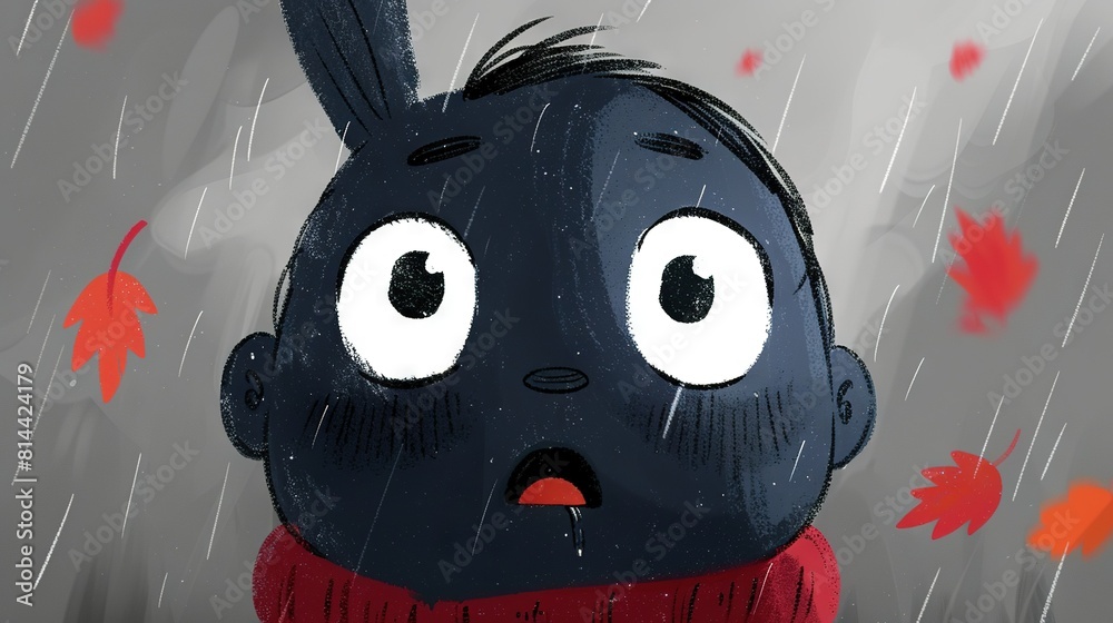 Canvas Prints   A cartoon of a black rabbit with a red scarf on both its necks