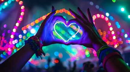 Hands Forming A Heart At Rave Electric Dance Music Festival (Generative AI)