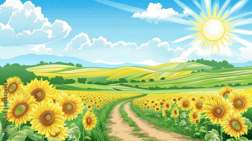 Wall mural Sun kissed sunflower fields under a vibrant sky