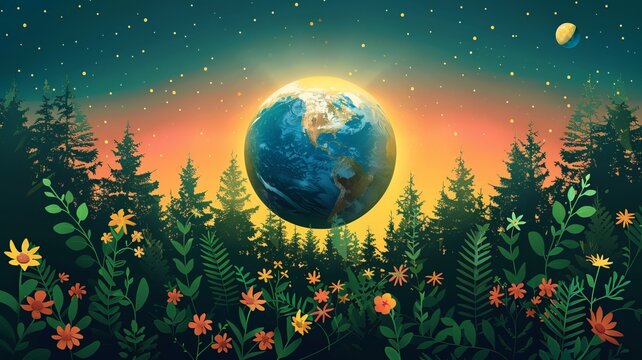Earth mother flat design front view wilderness theme animation Complementary Color Scheme,