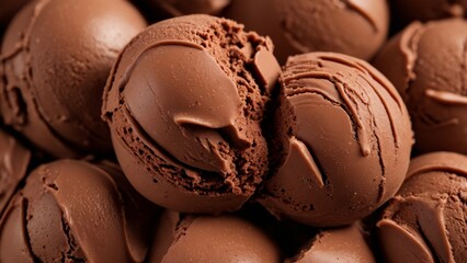 Chocolate flavour gelato - full frame background banner detail. Close up of a surface texture of...