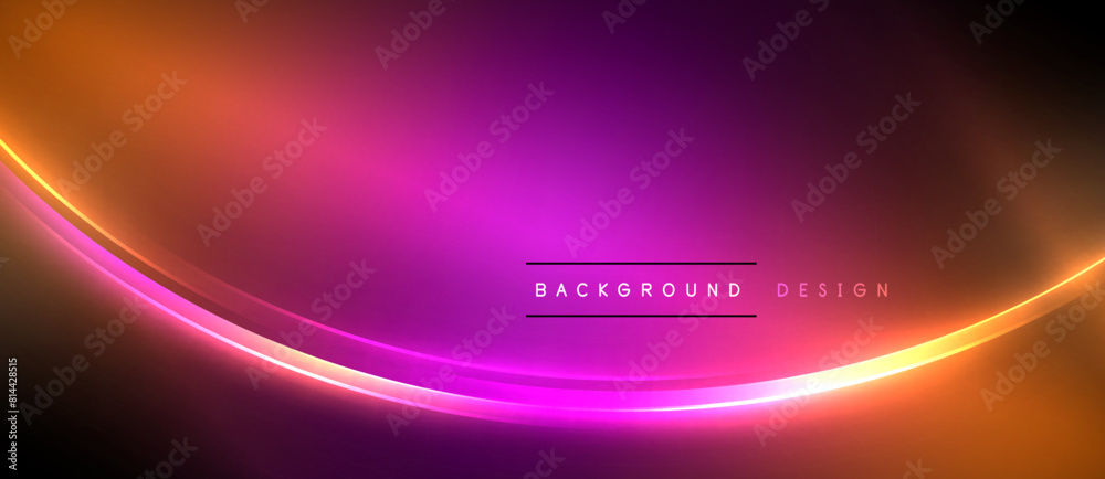 Poster a captivating visual effect of a purple and orange glowing wave on a dark background, reminiscent of