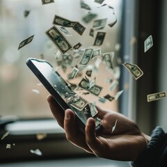 money comes out from mobile phone in generative ai