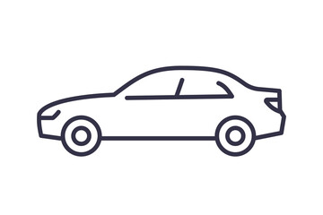 Minimalistic sedan car icon in line art style, vector representation with a clean look. Editable stroke.