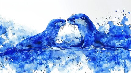   Two sea lions kissing on water with splashes