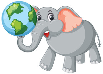 Cartoon elephant balancing Earth on its trunk