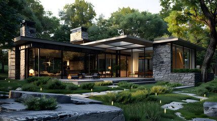 Obraz premium house in the garden, modern villa