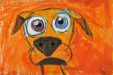 Dog, children's drawing with colored pencils. Art painting.