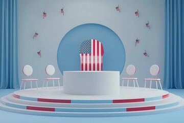 4th of July podium independence day background, 3d rendering