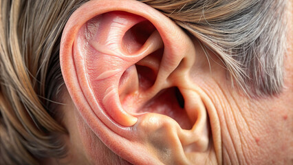 Closeup of an ear with visible cartilage structure
