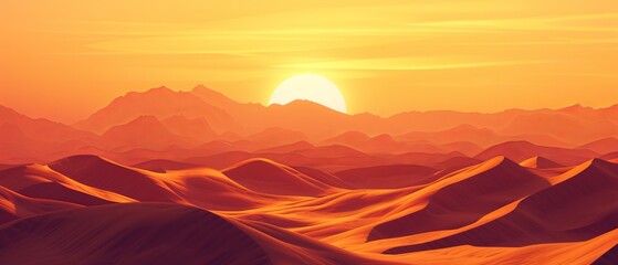 Arid desert sand dunes under a blazing sunset, providing a warm and minimalist background,