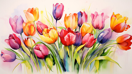 colorful ink wash painting on a white background of a tulips decorative painting