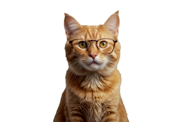 Cute ginger cat wearing glasses.