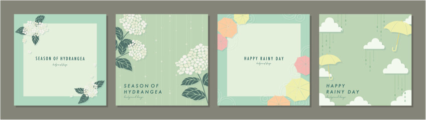 梅雨 紫陽花 雨の日 RAINY DAY 素材セット フレーム 背景 ベクターイラスト シンプル