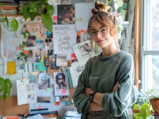 Young Adult Setting Financial Goals with Vision Board in Apartment
