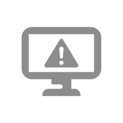 Computer monitor with warning exclamation. Error message, alarm, malware signal vector icon.