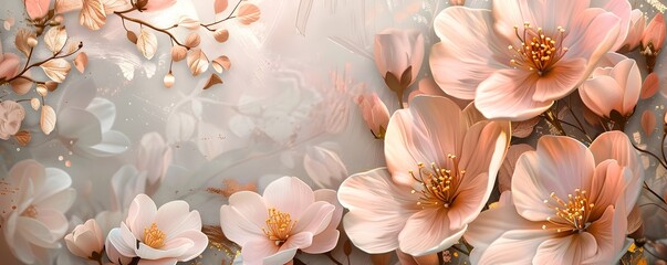 Delicate Floral Wallpaper Design with Shimmering Gold Accents for High End Boutique Ambiance