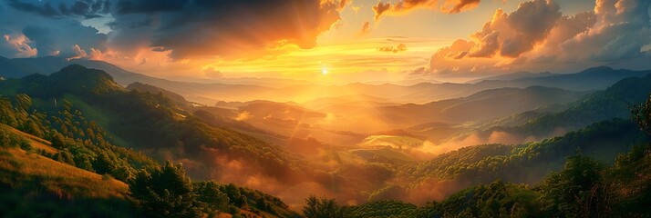 Landscape pictures at sunset are beautiful with light and mountains realistic nature and landscape