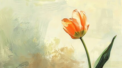 Obraz premium Charming Kids' Art: Cute Tulip Drawing with Subdued Green Pastels on Light Background, Great for Children's Spaces