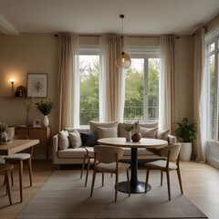Fototapeta premium Home living room interior with eating table and relax zone